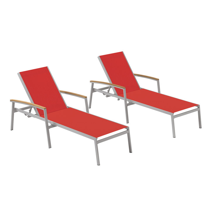 Flint and Red Aluminum Outdoor Chaise Lounge Set with Arms