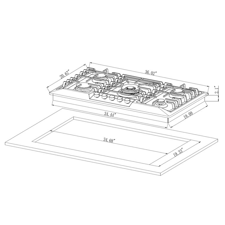 Empava 36 Inch Stainless Steel 5-Burner Gas Cooktop