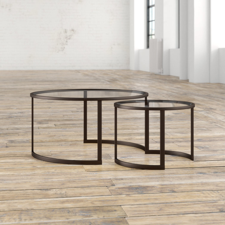 Eclipse 36" Blackened Bronze Metal & Glass Round Nesting Coffee Tables