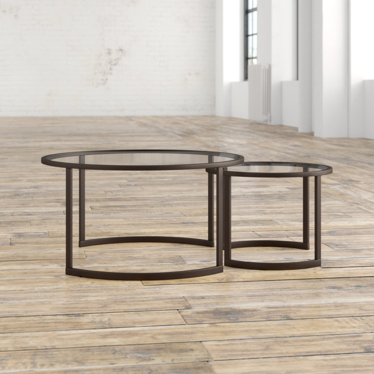 Eclipse 36" Blackened Bronze Metal & Glass Round Nesting Coffee Tables