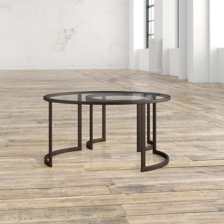 Eclipse 36" Blackened Bronze Metal & Glass Round Nesting Coffee Tables