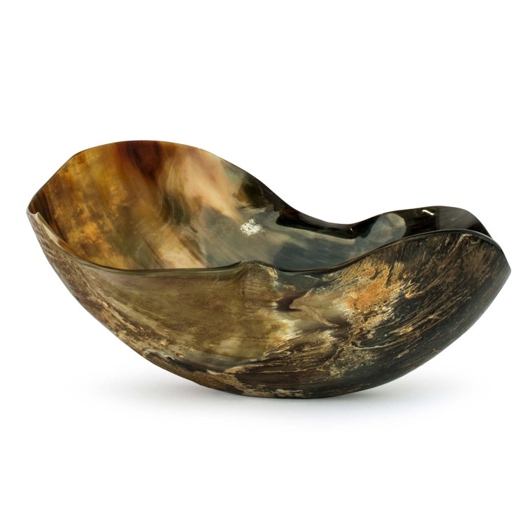 Sleek Contoured Black Horn Decorative Bowl