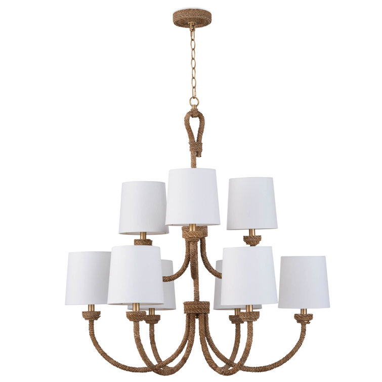Natural Elegance 9-Light Polished Brass Chandelier with Linen Shade