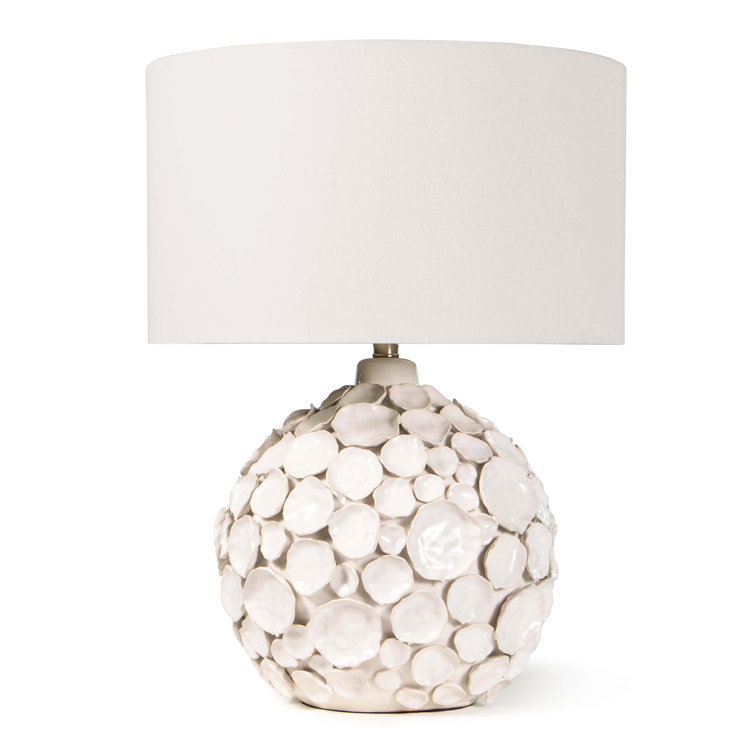 Lucia White Linen Table Lamp with Polished Nickel Accents