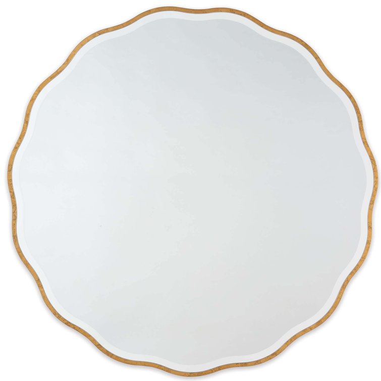 Candice Scalloped Gold Leaf Round Wood Mirror - 42"