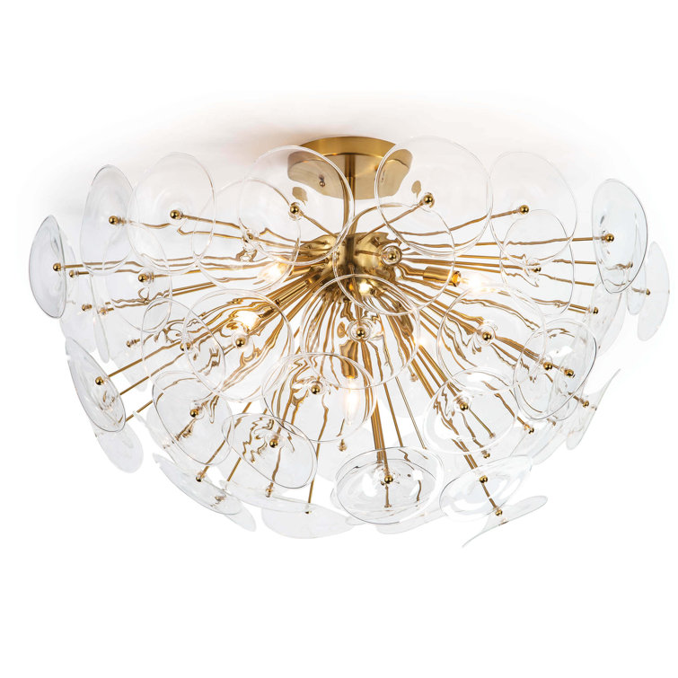 Natural Brass and Clear Glass Bowl Semi Flush Mount Light