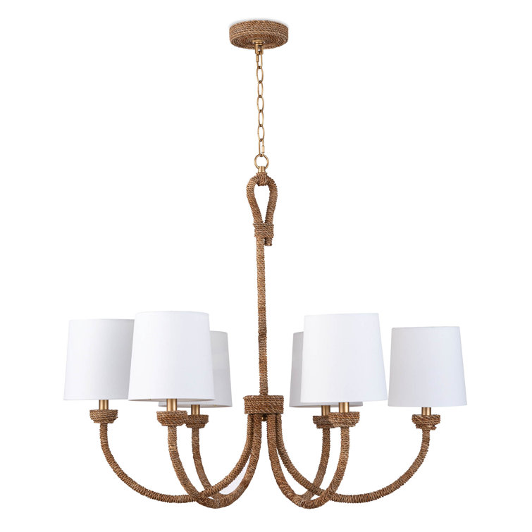 Natural Linen and Brass 6-Light Drum Chandelier