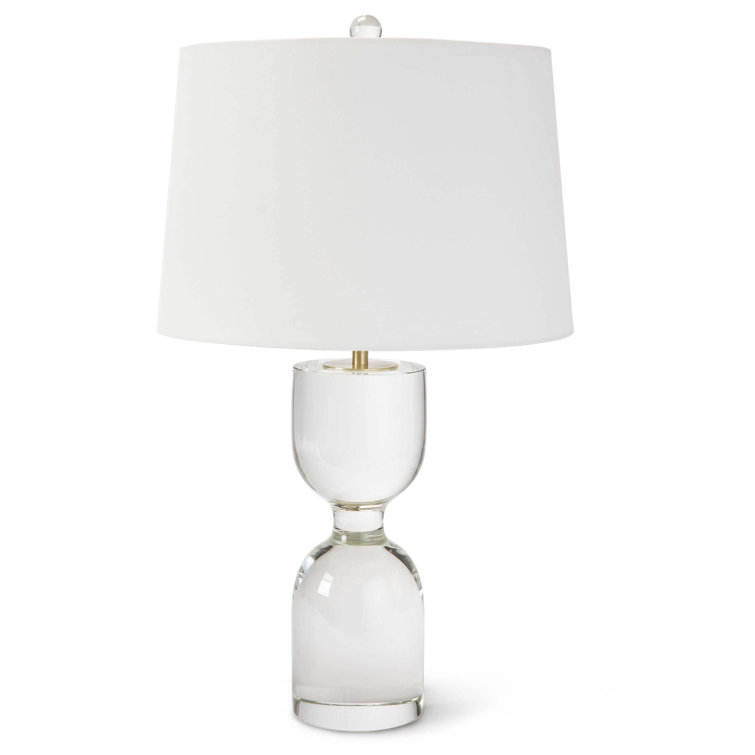 Clear Crystal Hourglass Table Lamp with White Linen Shade