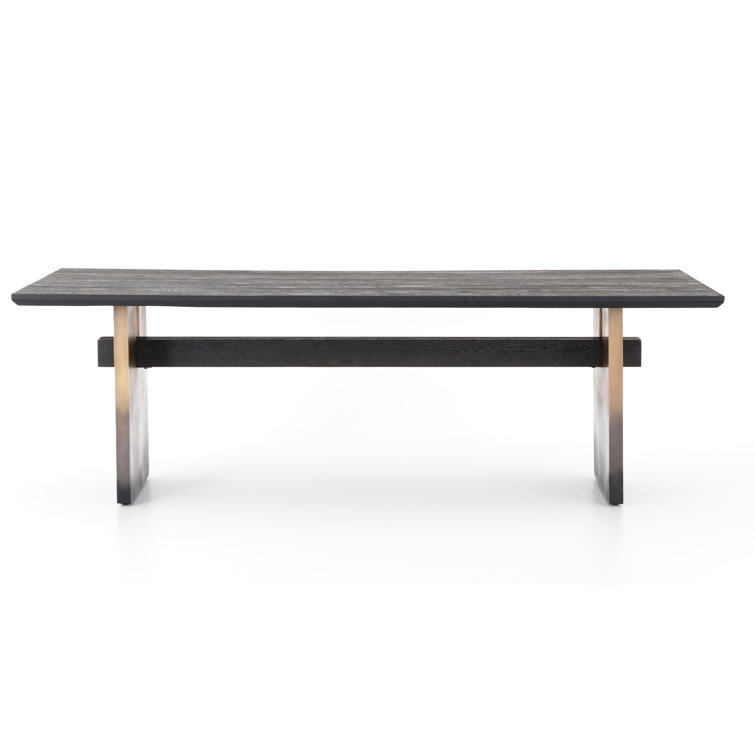 Brennan Rectangular Black Oak Dining Table with Ombre Brass Base