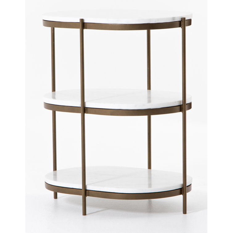 Marlow Antique Brass and White Marble Oval Nightstand