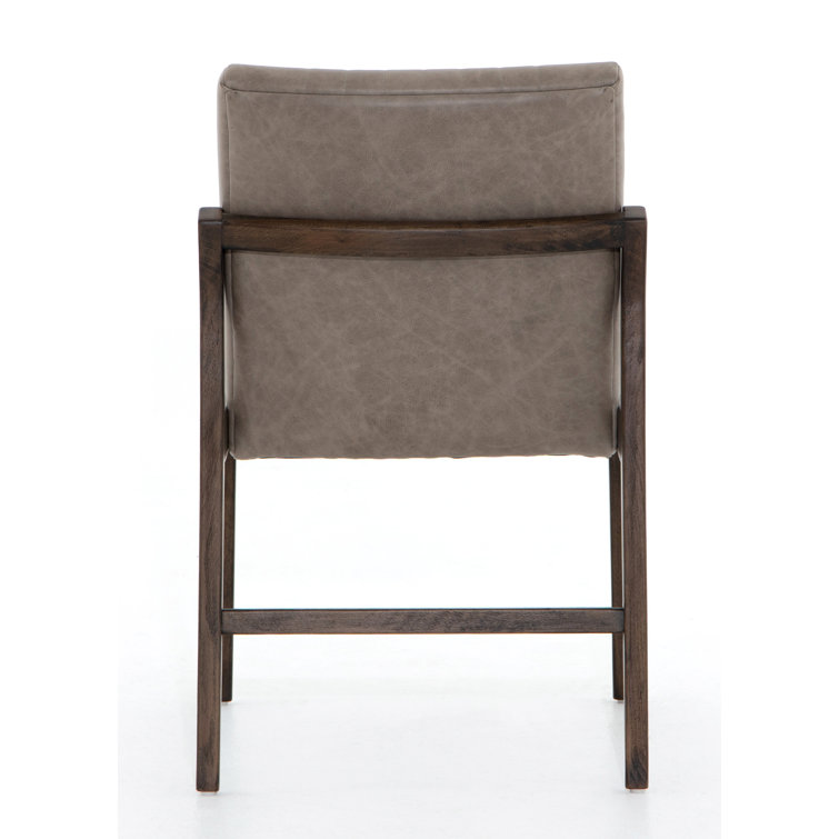 Alice Gray Top-Grain Leather Upholstered Dining Chair with Beech Wood Legs