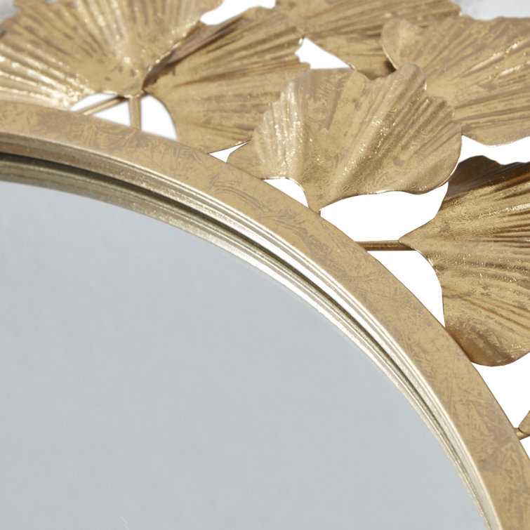 Luxurious Eden Gold Ginkgo Leaf Round Wood Wall Mirror 31"