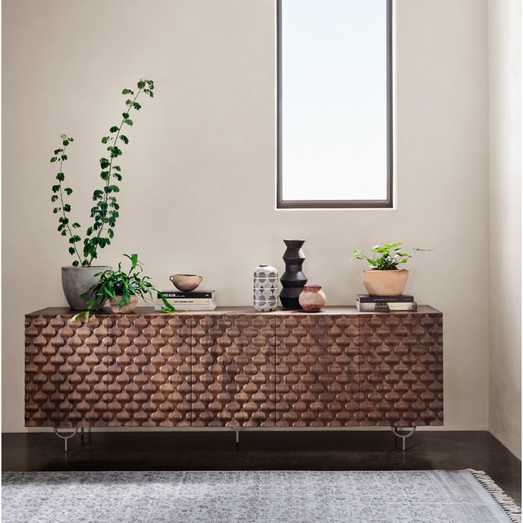 Antique Brown Mango Wood Media Console with Iron Legs