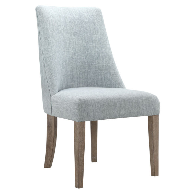 Light Blue Linen Upholstered Dining Chairs with Wood Legs, Set of 2