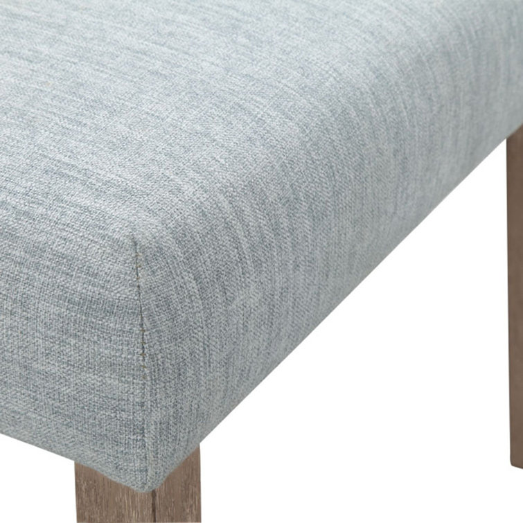 Light Blue Linen Upholstered Dining Chairs with Wood Legs, Set of 2