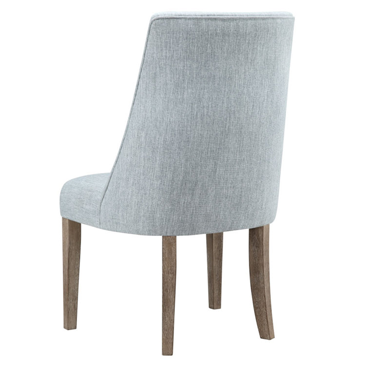 Light Blue Linen Upholstered Dining Chairs with Wood Legs, Set of 2