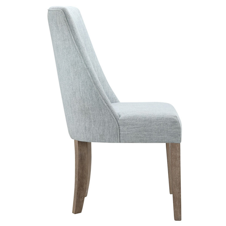 Light Blue Linen Upholstered Dining Chairs with Wood Legs, Set of 2