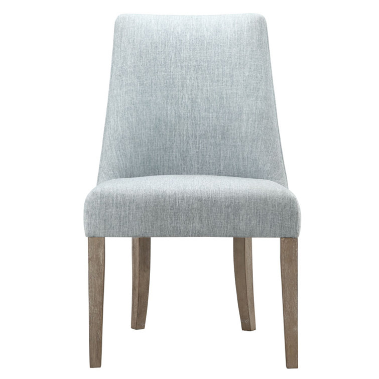 Light Blue Linen Upholstered Dining Chairs with Wood Legs, Set of 2