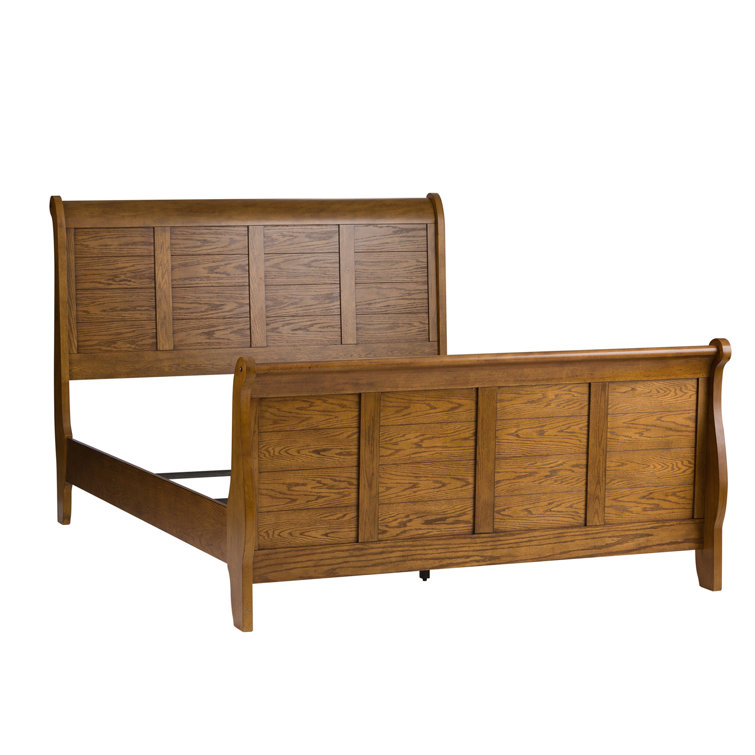 Grandpa's Cabin Aged Oak Queen Sleigh Bedroom Set with Dresser & Mirror