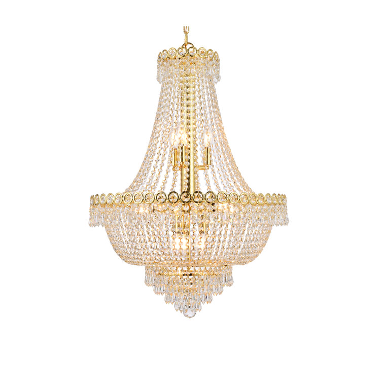 Empire Polished Gold Brass Chandelier with Clear Crystal Shade