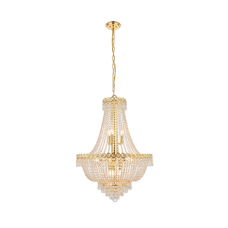 Empire Polished Gold Brass Chandelier with Clear Crystal Shade