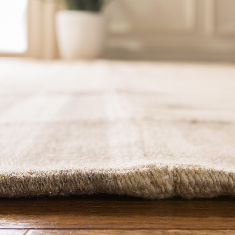 Tan and Stripe Handmade Wool Rectangular Area Rug