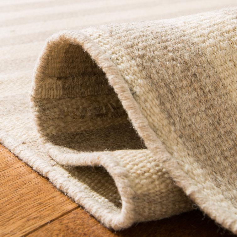 Tan and Stripe Handmade Wool Rectangular Area Rug