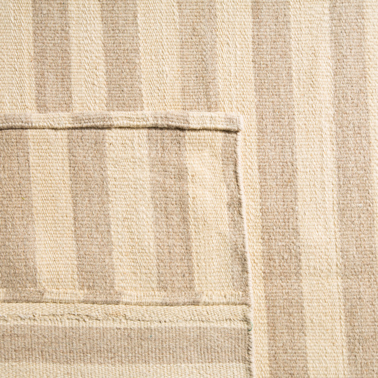 Tan and Stripe Handmade Wool Rectangular Area Rug