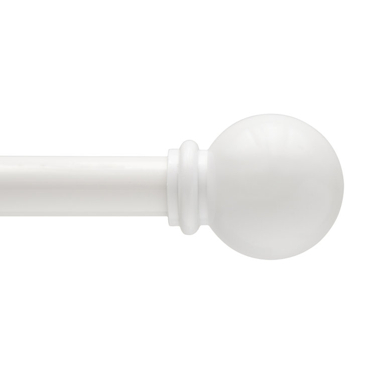 White Adjustable Steel Curtain Rod with Decorative Ball Finials, 28"-48"