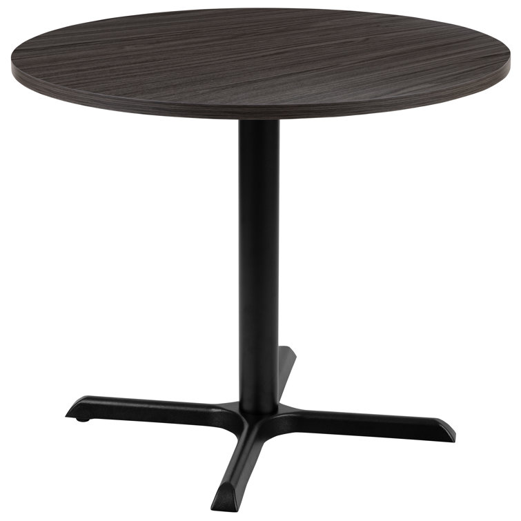 Rustic Gray Round Laminate Conference Table with Cast Iron Base