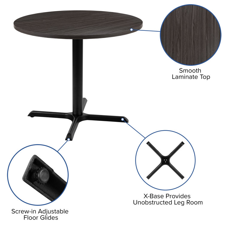 Rustic Gray Round Laminate Conference Table with Cast Iron Base