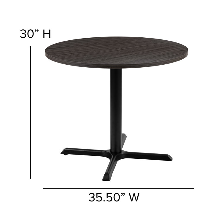 Rustic Gray Round Laminate Conference Table with Cast Iron Base