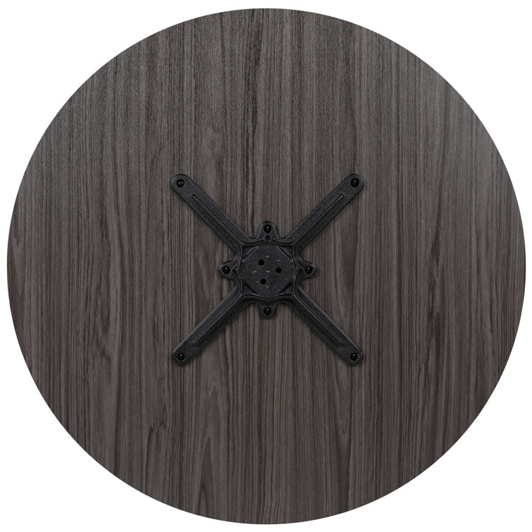 Rustic Gray Round Laminate Conference Table with Cast Iron Base