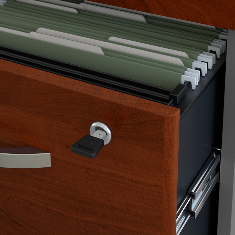 Executive Mocha Cherry L-Shaped Desk with 3-Drawer Mobile File Cabinet