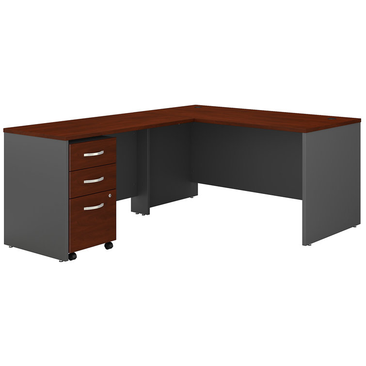 Executive Mocha Cherry L-Shaped Desk with 3-Drawer Mobile File Cabinet