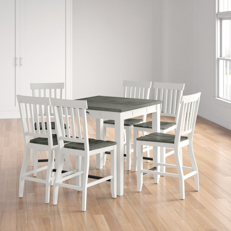 Gray and White Acacia Wood 7-Piece Counter Height Dining Set