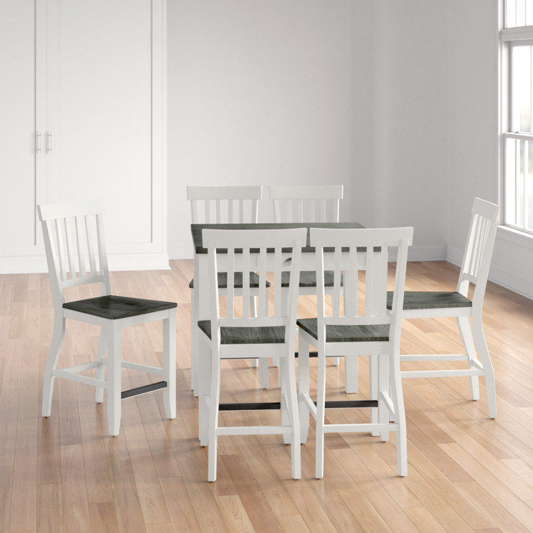 Gray and White Acacia Wood 7-Piece Counter Height Dining Set