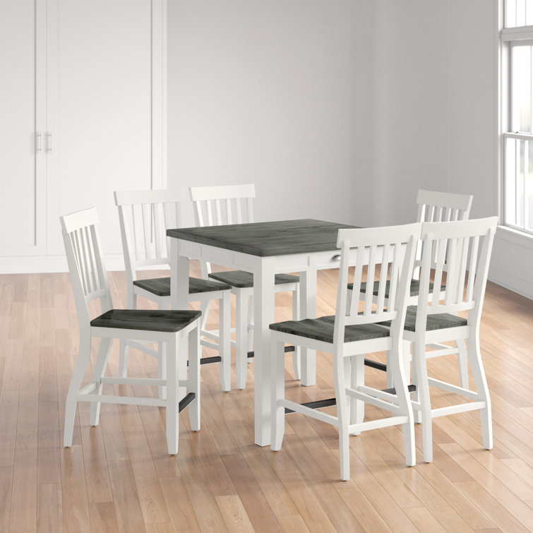 Gray and White Acacia Wood 7-Piece Counter Height Dining Set