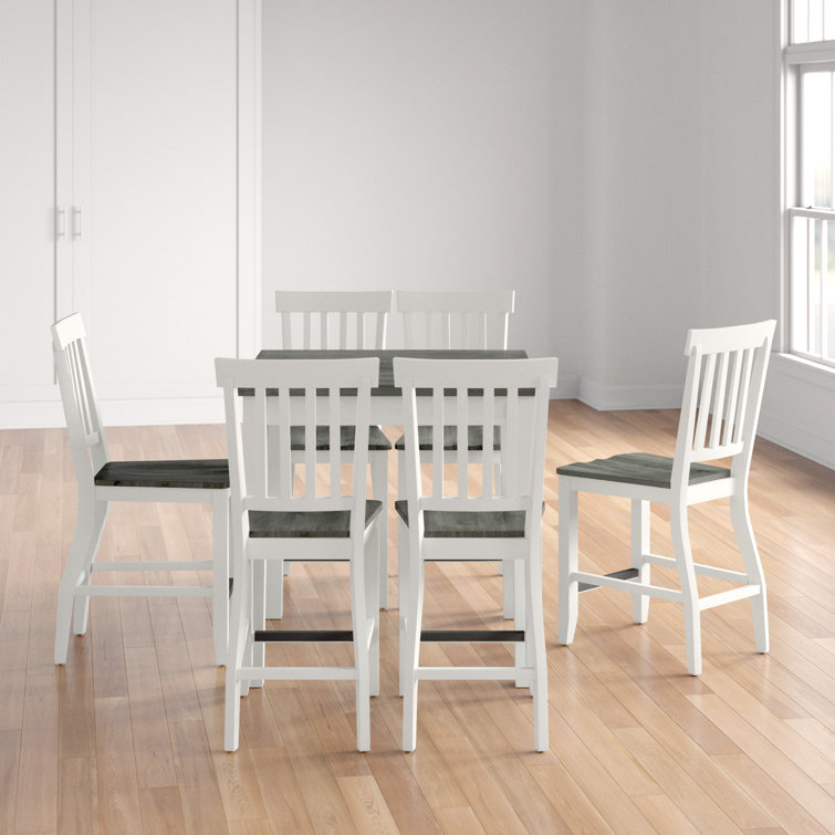 Gray and White Acacia Wood 7-Piece Counter Height Dining Set