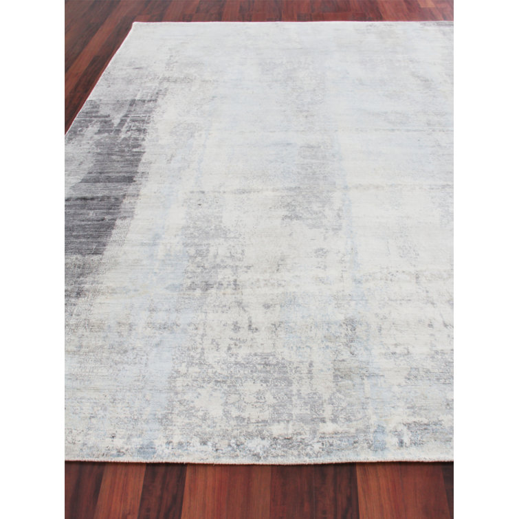 Luxurious Hand-Knotted Silver and Gray Silk Area Rug, 10' x 14'
