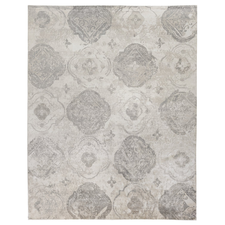 Elegance Hand-Knotted Gray Geometric 8' x 10' Viscose Silk Rug