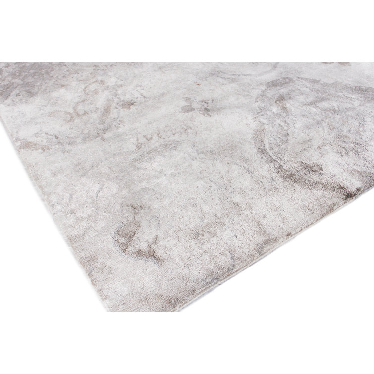 Elegance Hand-Knotted Gray Geometric 8' x 10' Viscose Silk Rug