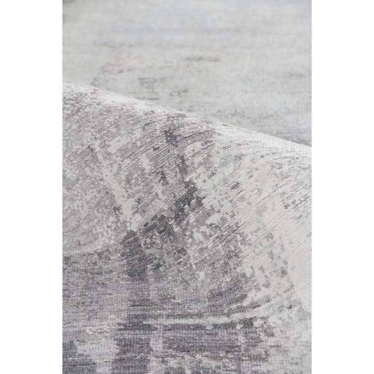 Luxurious Hand-Knotted Silver and Gray Silk Area Rug, 10' x 14'