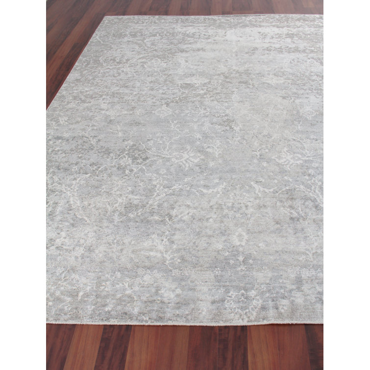 Hand-Knotted Gray and Ivory Silk 8' x 10' Abstract Rug