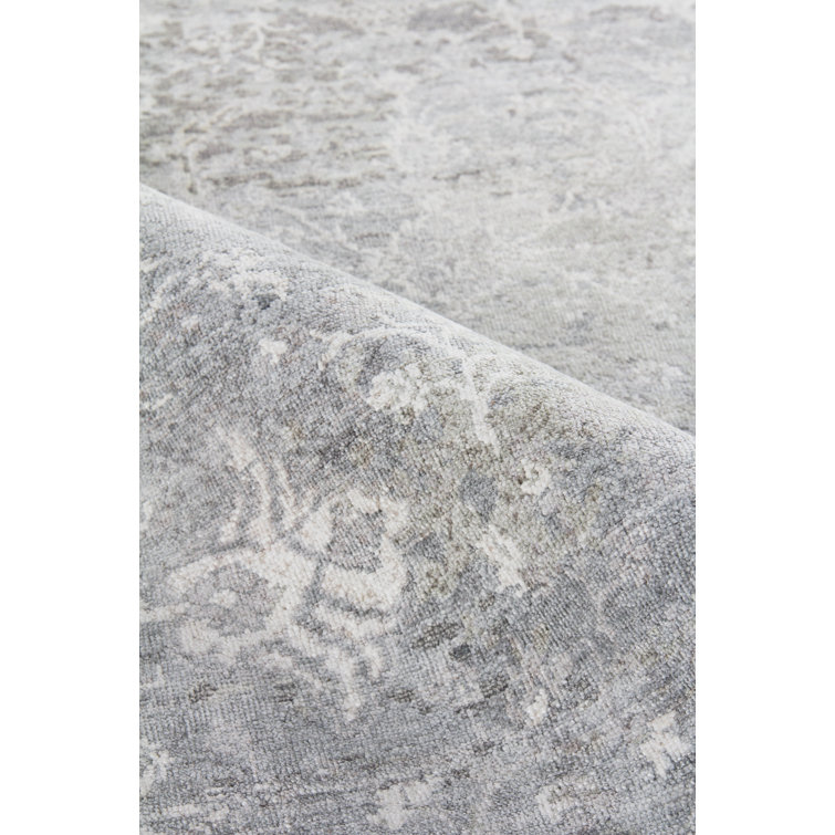 Hand-Knotted Gray and Ivory Silk 8' x 10' Abstract Rug