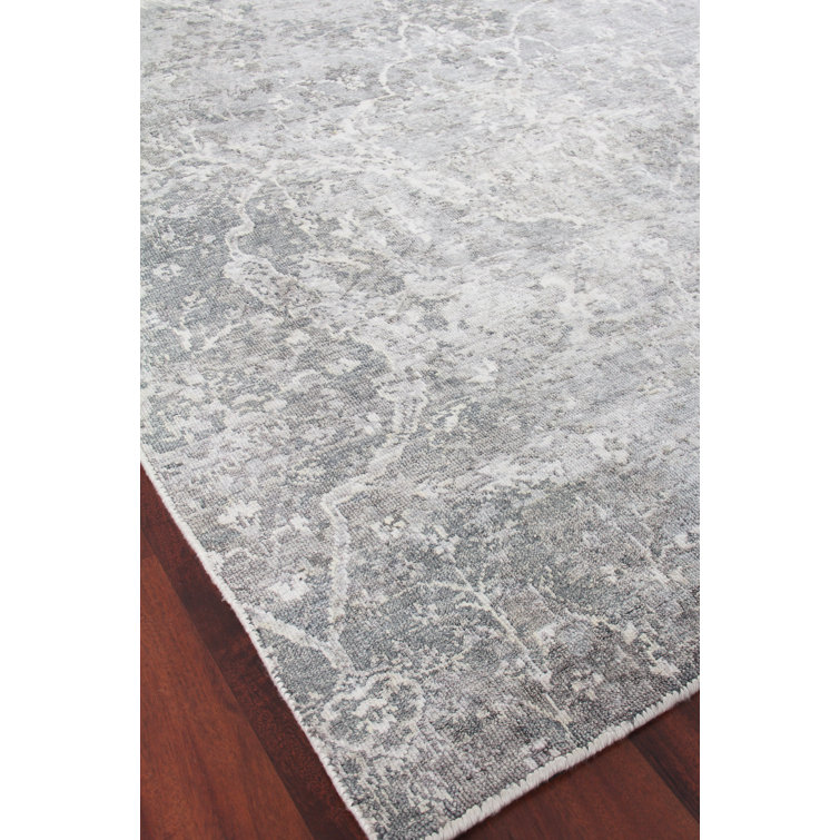 Hand-Knotted Gray and Ivory Silk 8' x 10' Abstract Rug