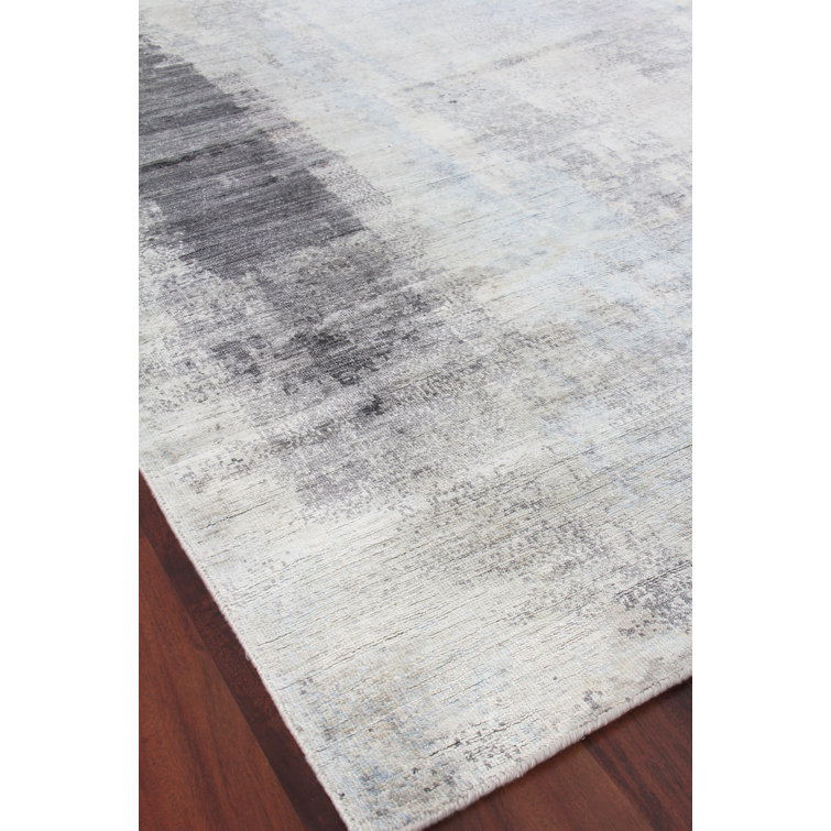 Luxurious Hand-Knotted Silver and Gray Silk Area Rug, 10' x 14'