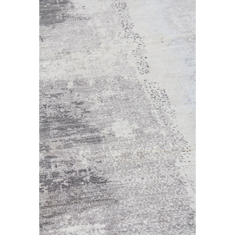 Luxurious Hand-Knotted Silver and Gray Silk Area Rug, 10' x 14'