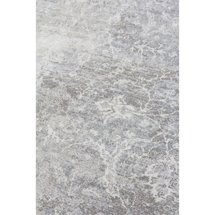 Hand-Knotted Gray and Ivory Silk 8' x 10' Abstract Rug