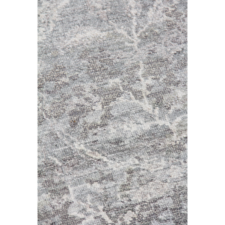 Hand-Knotted Gray and Ivory Silk 8' x 10' Abstract Rug